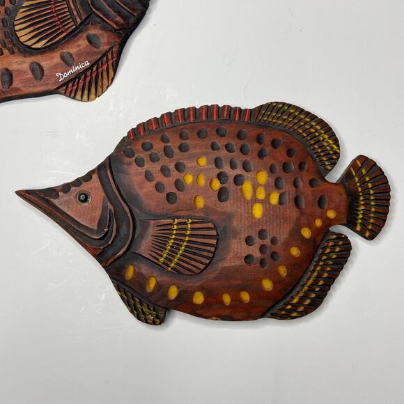 Set of 2 Dominican Handmade Painted Wooden Fish Wall Decor - Picture 2 of 5